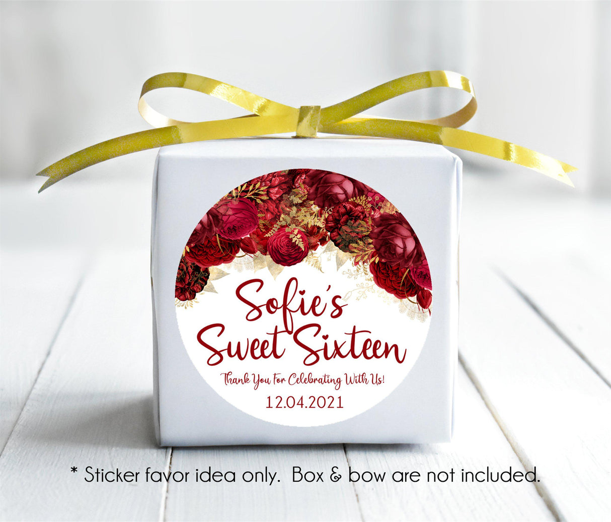 Burgundy rose Sweet Sixteen favor label
