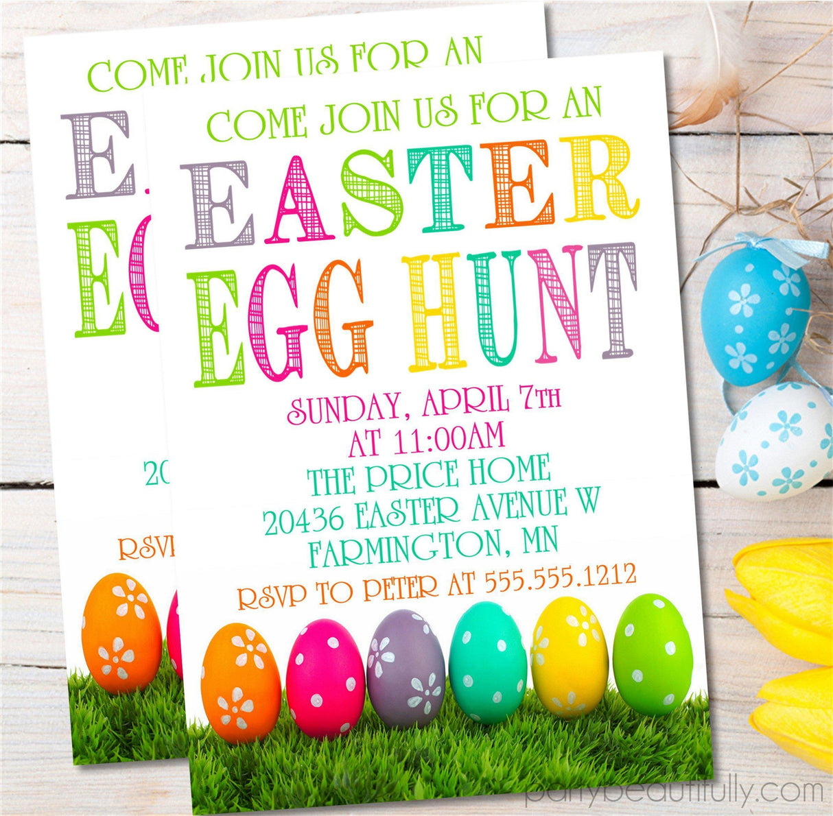 Colorful Easter Egg Hunt Invitations