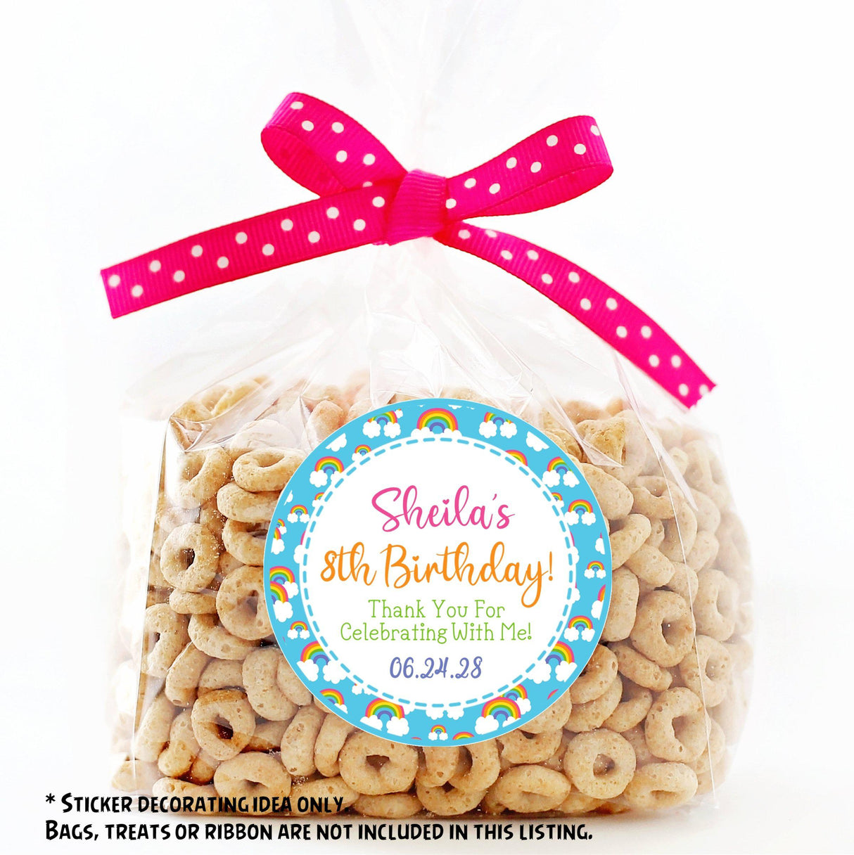 Colorful rainbow and clouds kids birthday label