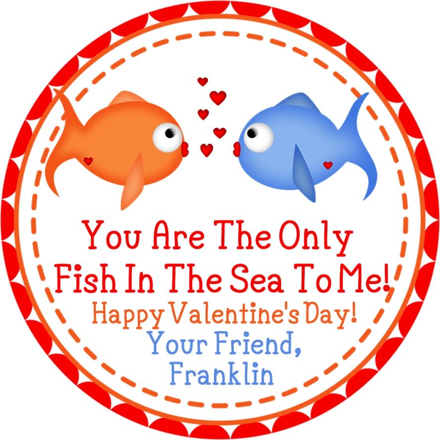 Cute ocean fish Valentine label for classroom candy treat bags