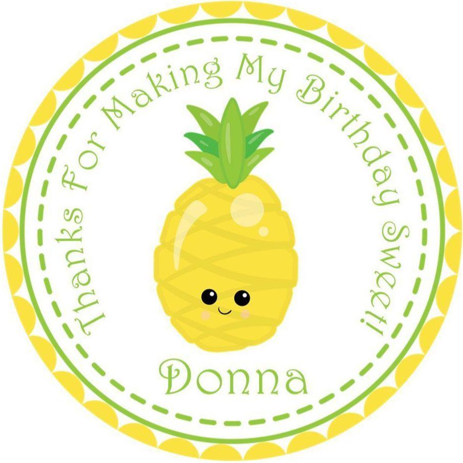 Cute pineapple birthday sticker with green and yellow border
