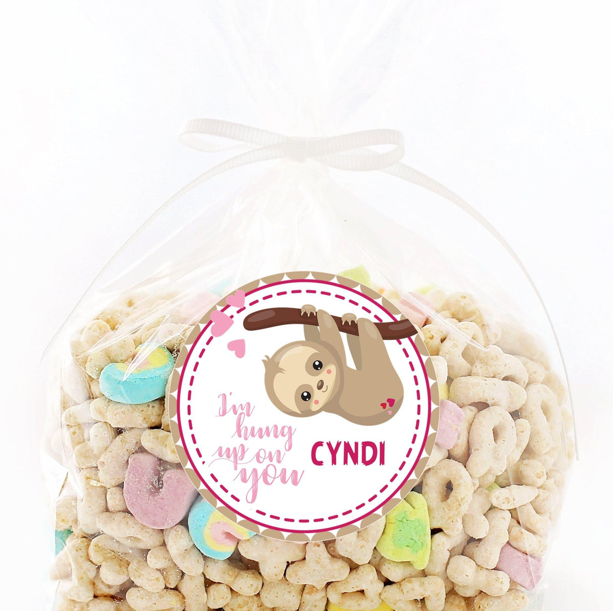 Cute sloth Valentine favor sticker for kids