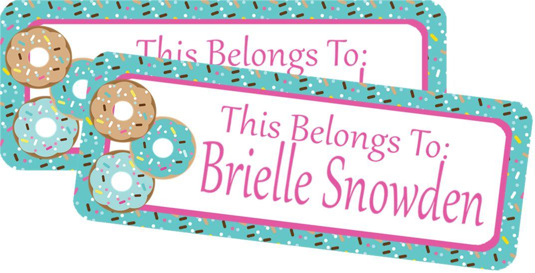 Donut back to school name labels with pink and aqua donut design