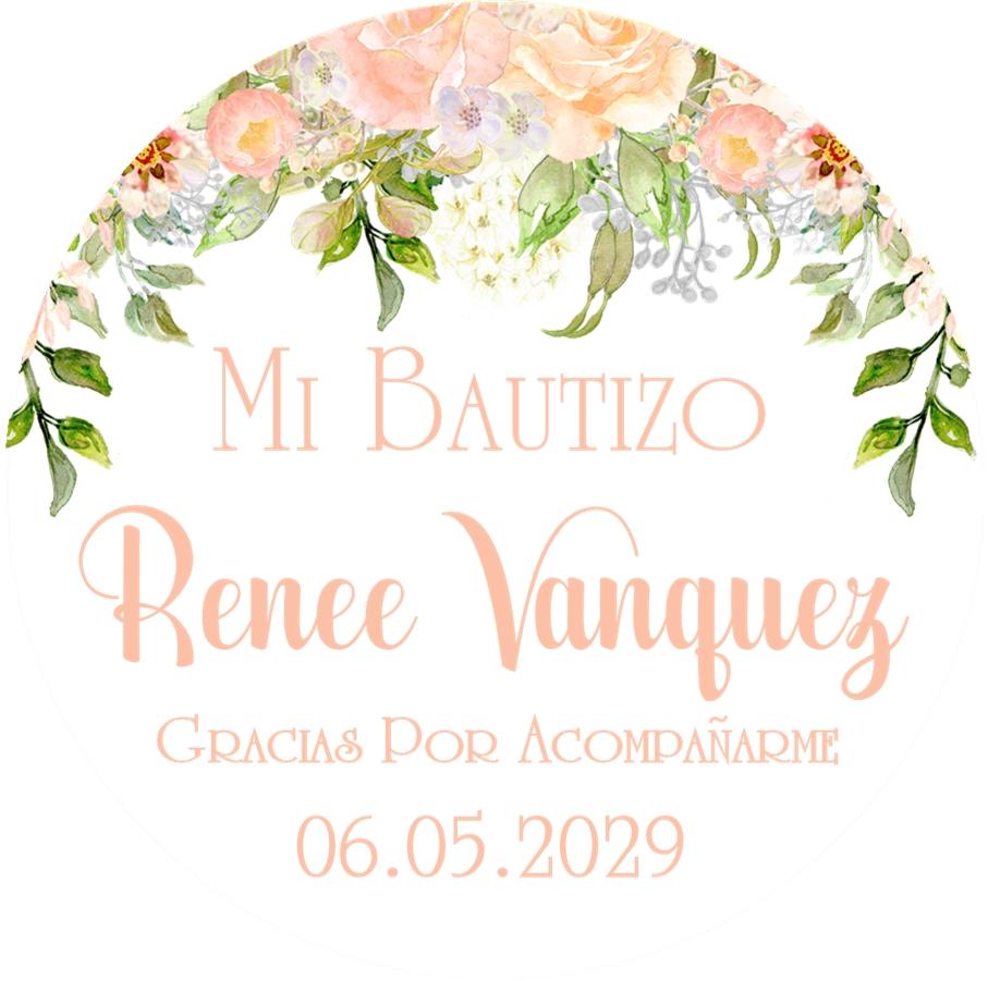 Elegant baptism favor label with peach flowers