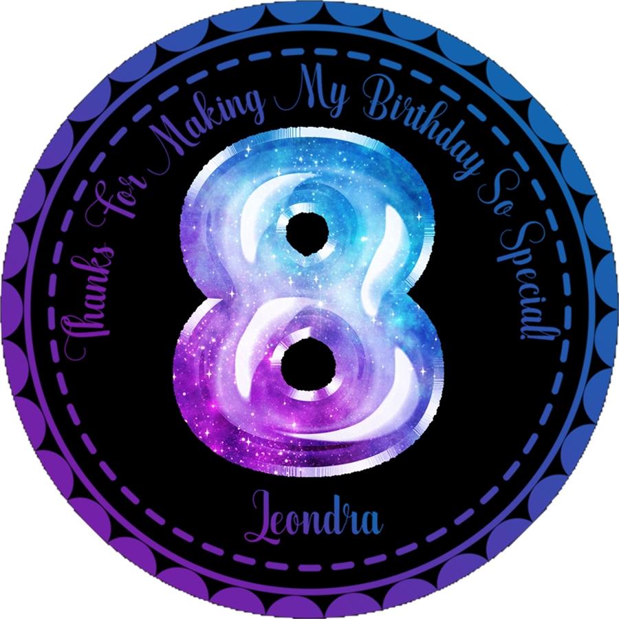Galaxy balloon number birthday sticker with personalized text