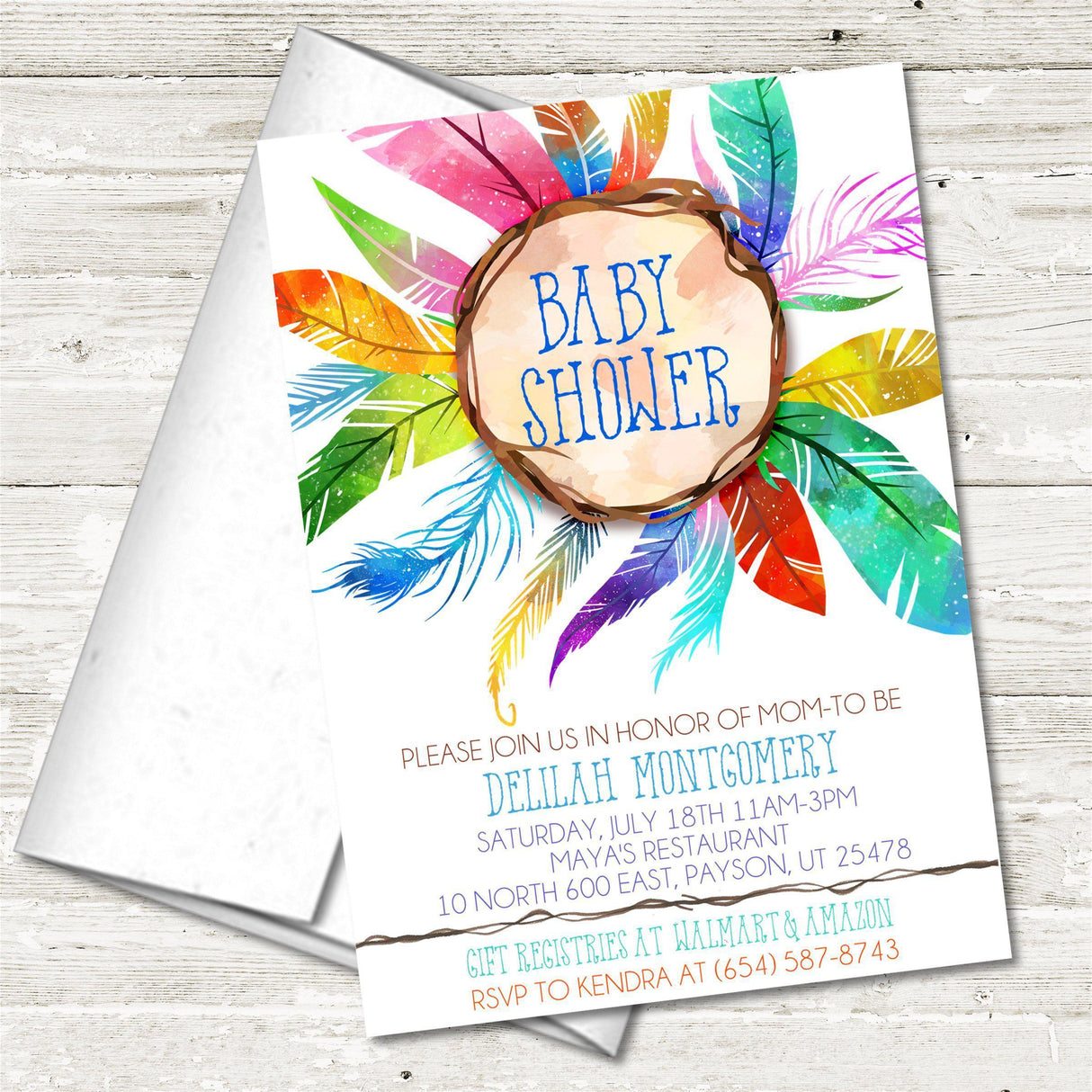 Gender Neutral Tribal Feather Baby Shower Invitations