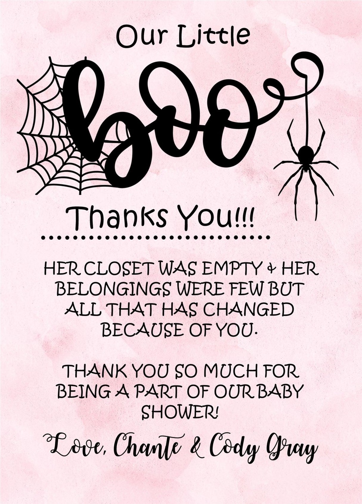 Girls Halloween Baby Shower Thank You Cards