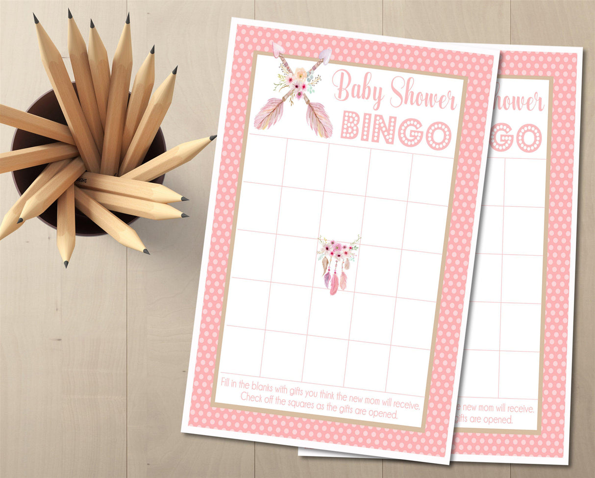 Girls Tribal Dreamcatcher Baby Shower Bingo Cards