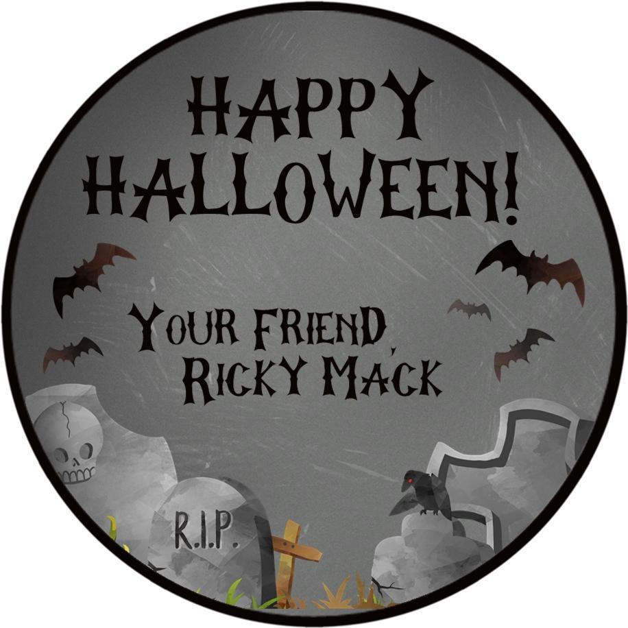 Graveyard Halloween sticker with tombstones bats and spooky night scene