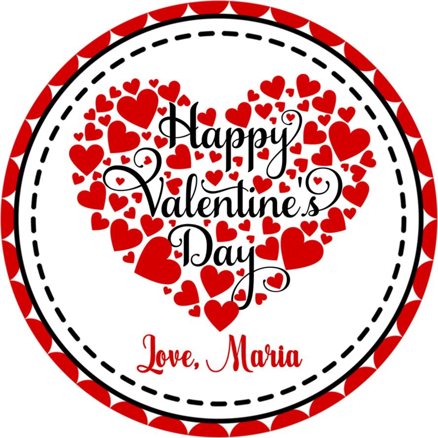Heart shaped Valentine design label for classroom favors