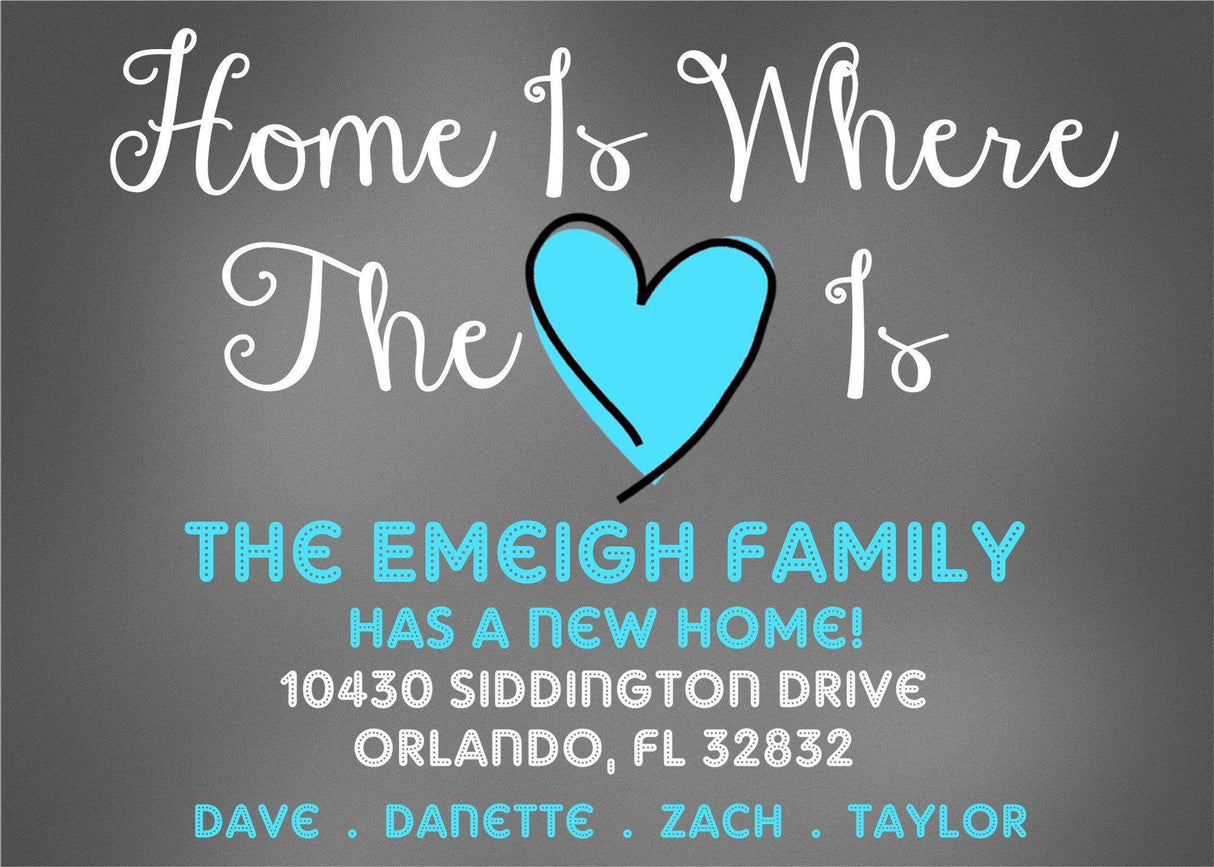 Home Is Where The Heart Is moving announcement with heart design