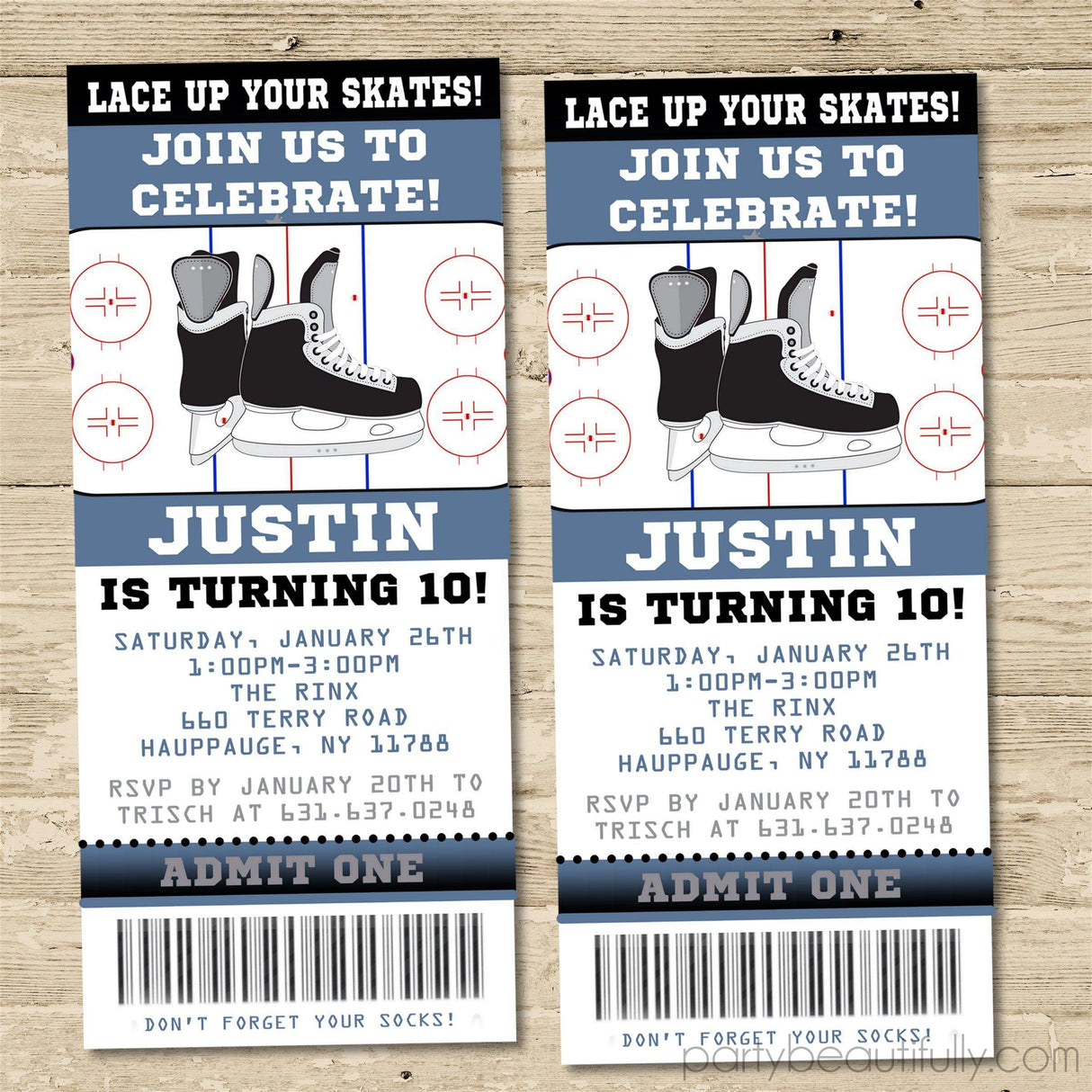 Ice Hockey Birthday Ticket Invitations