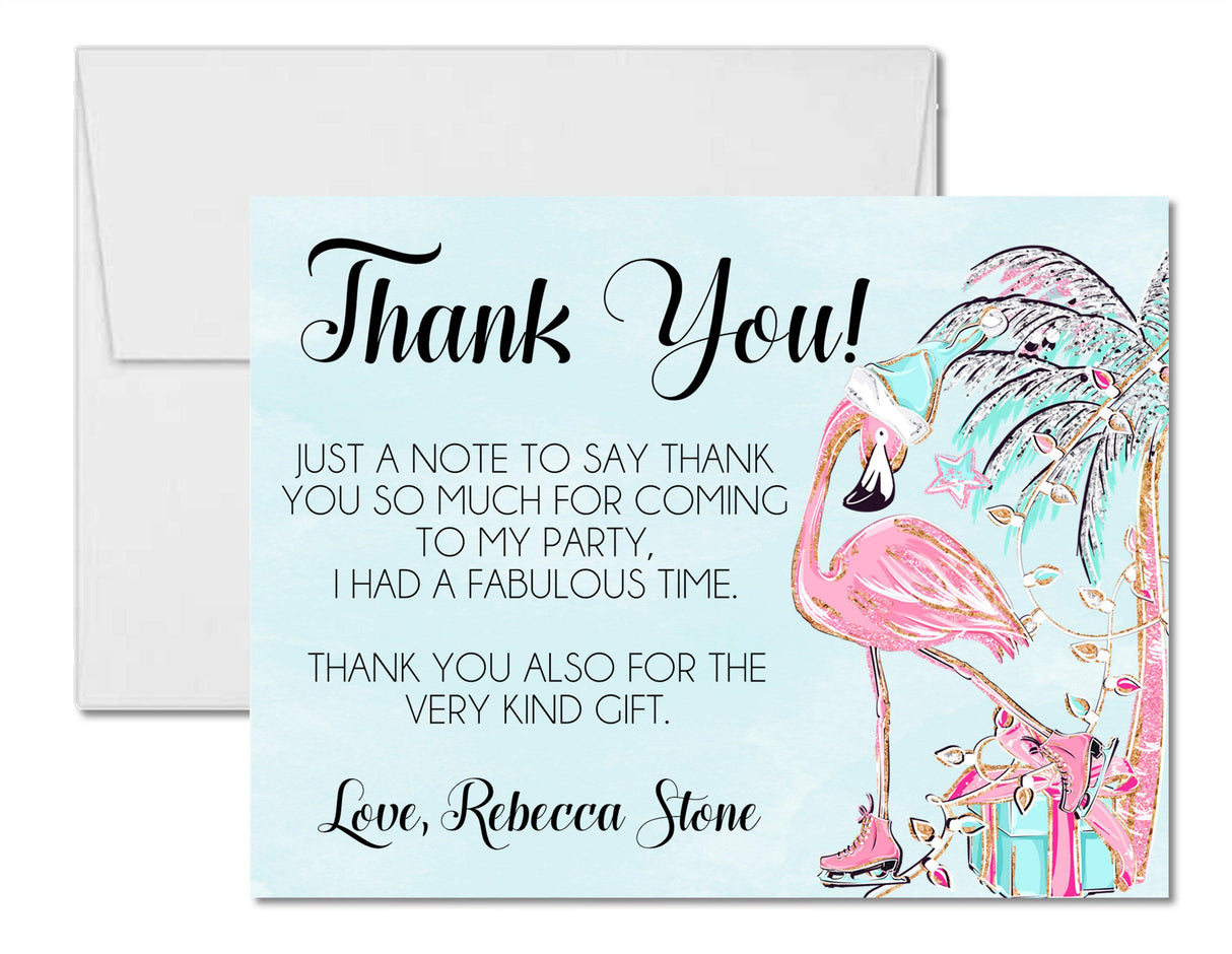 Ice Skating Flamingo Birthday Thank You Cards