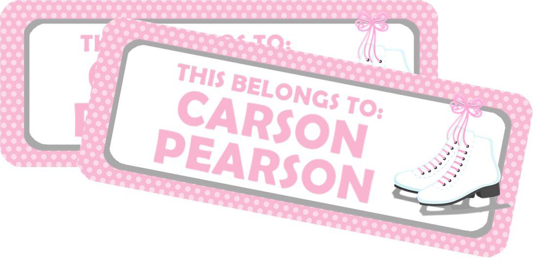 Ice skating name labels with pink border and custom name