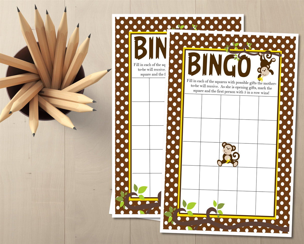 Jungle Monkey Baby Shower Bingo Cards