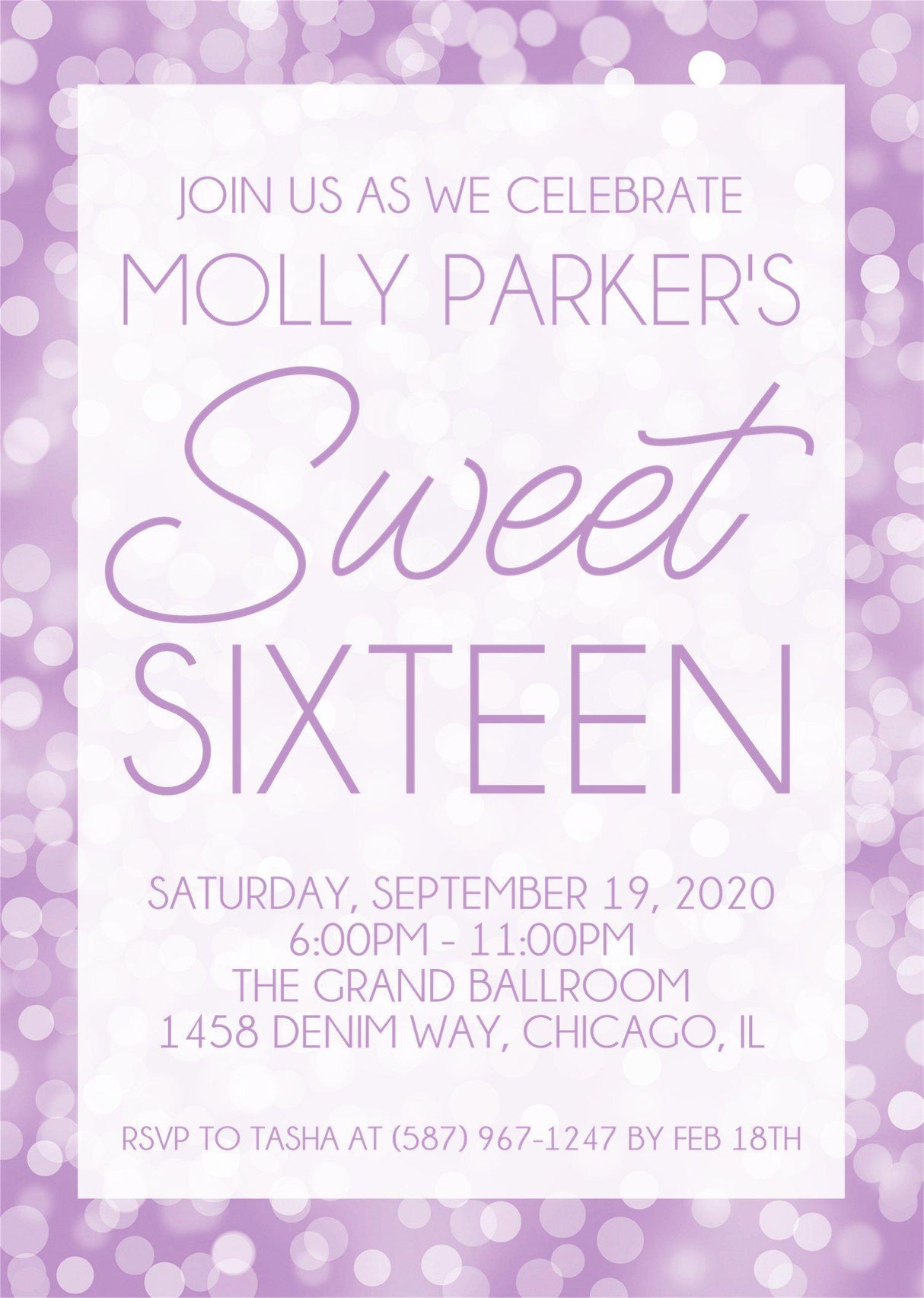 Lavender invitation cards teen birthday party style