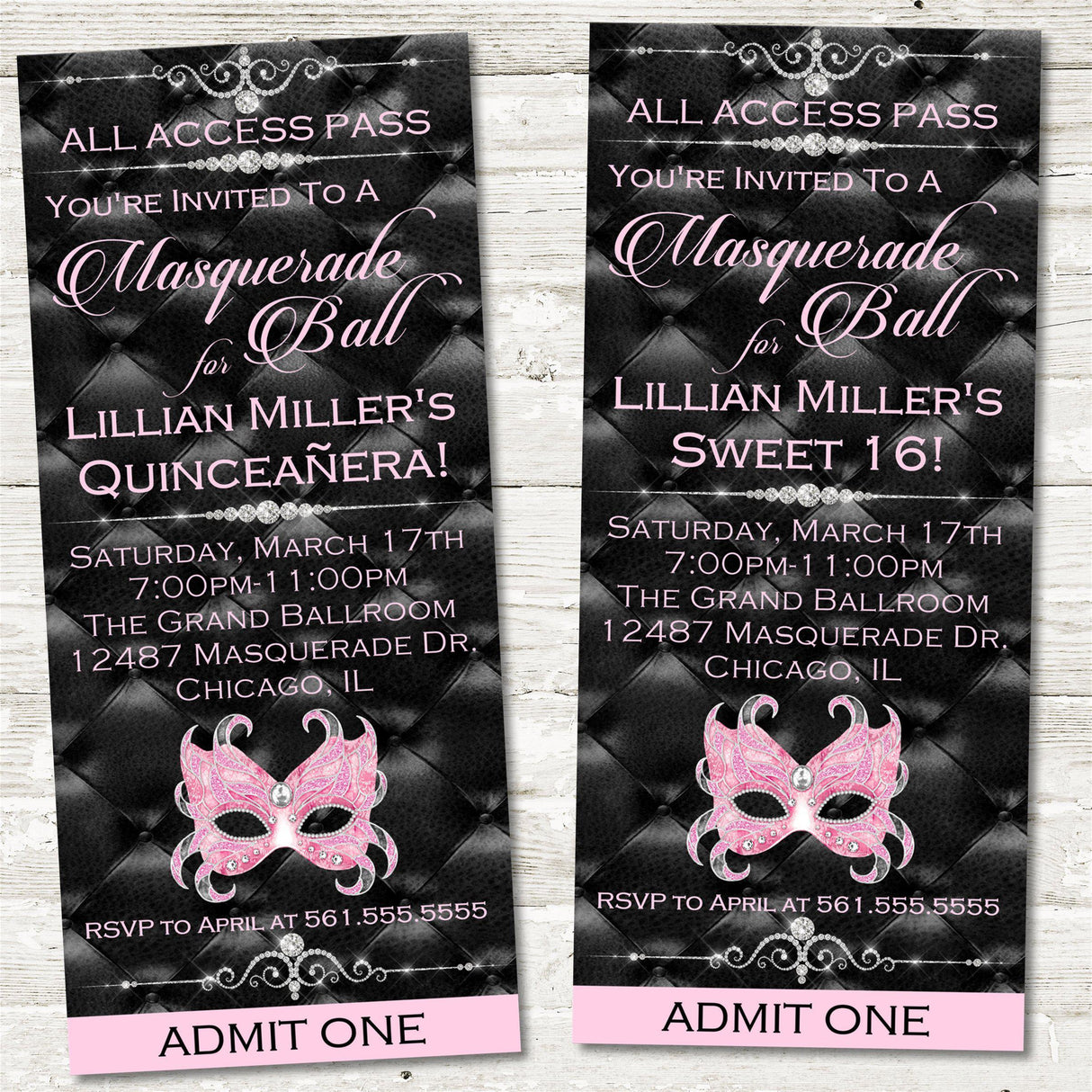 Masquerade Ball Birthday Party Ticket Invitations