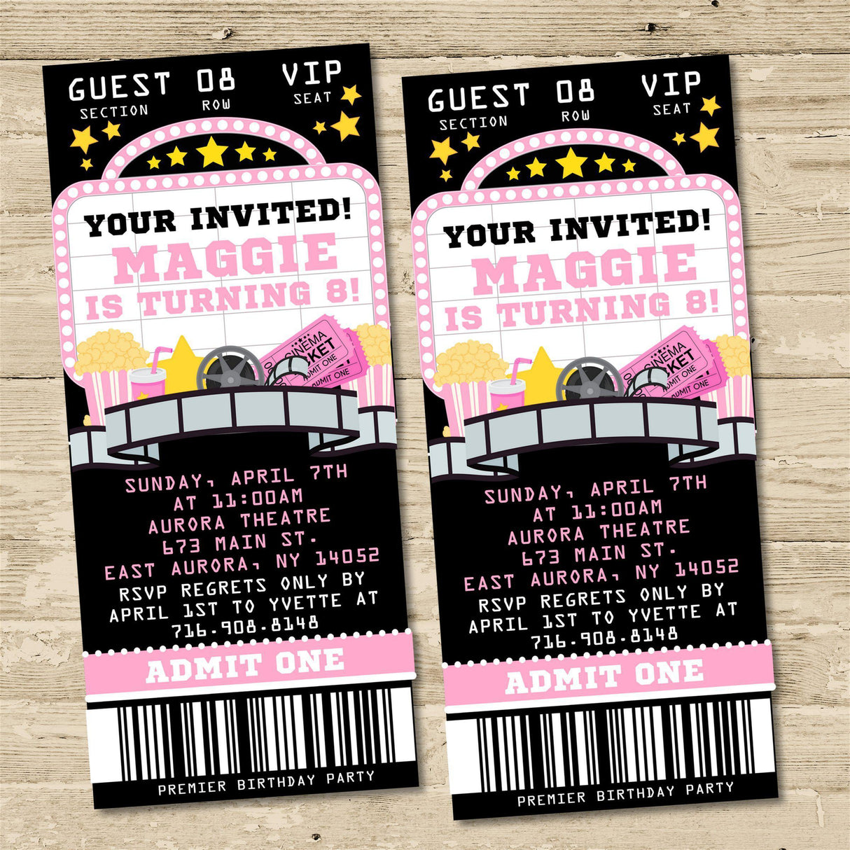 Movie Birthday Party Ticket Invitations