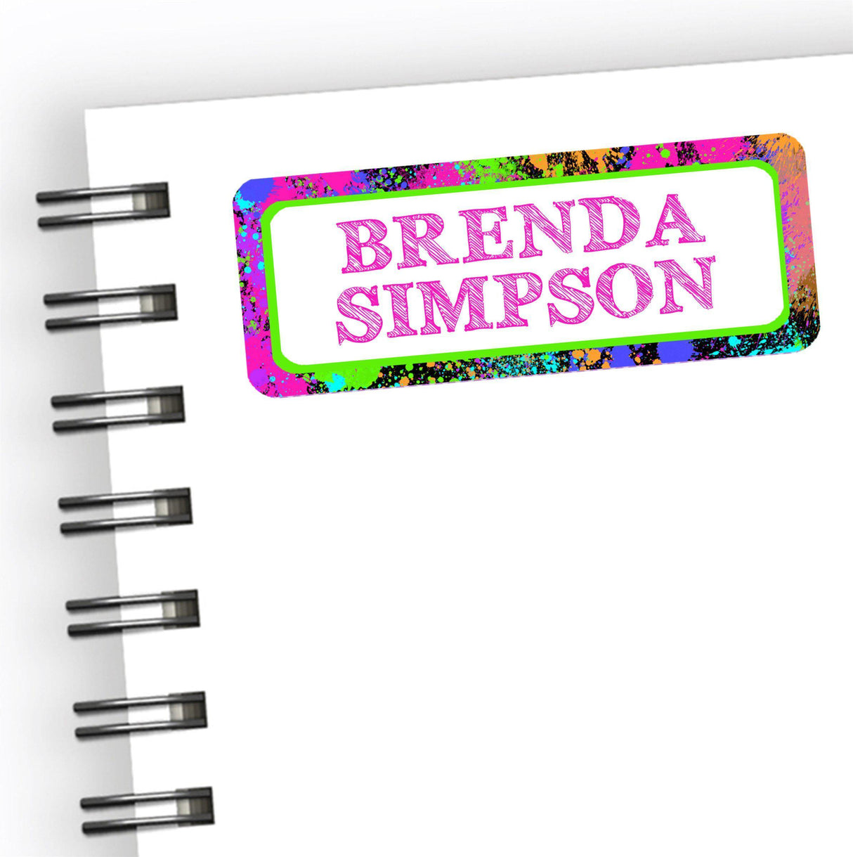 Neon paint splash back to school name labels