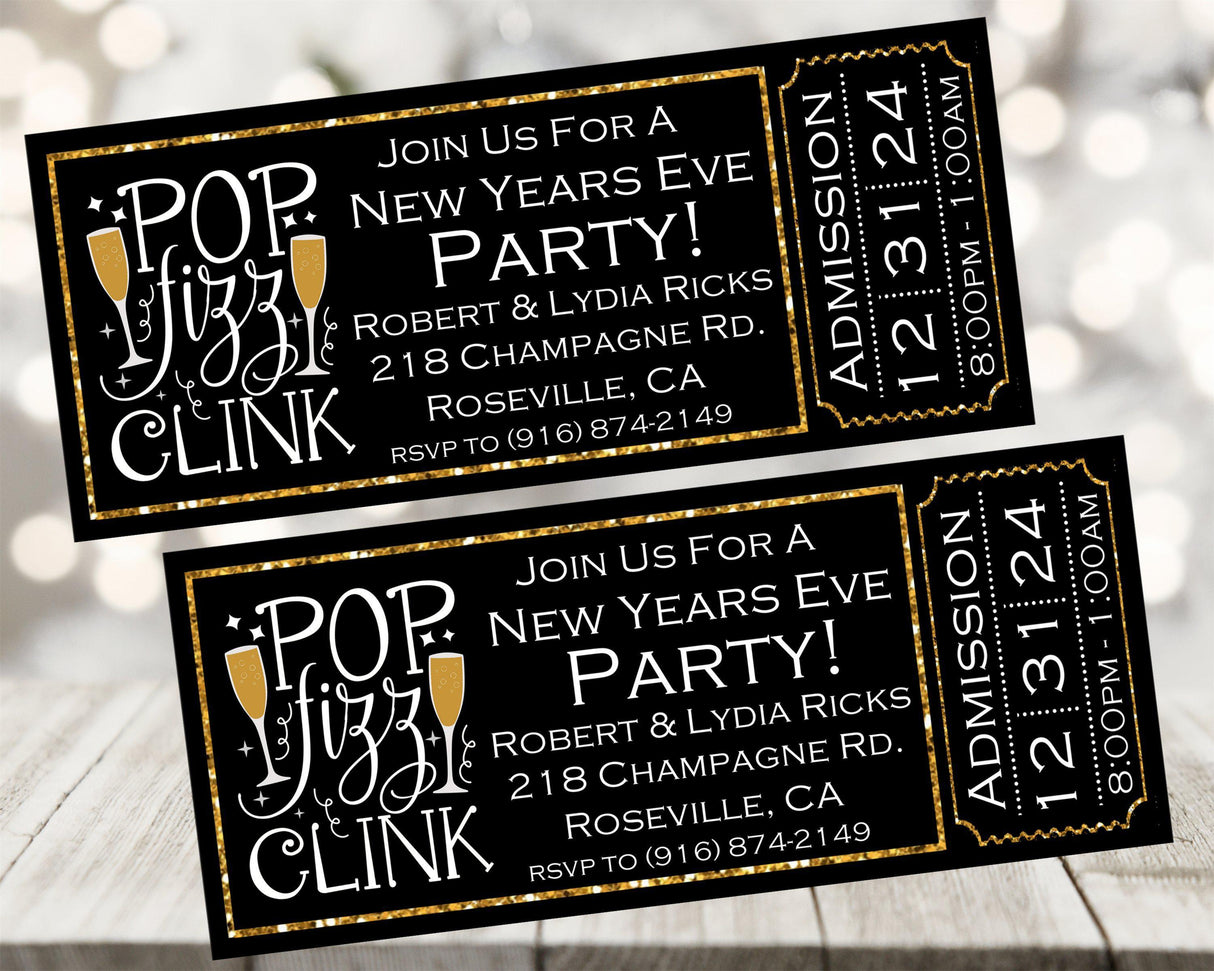 New Years Eve Party Ticket Invitations