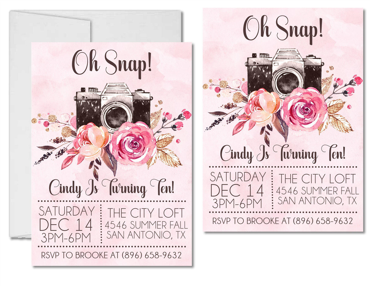 Oh Snap Camera Birthday Party Invitations