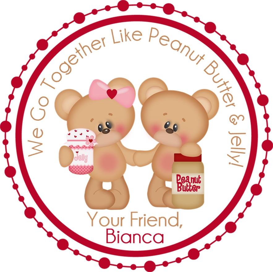 PB&J themed Valentine sticker with cute bears