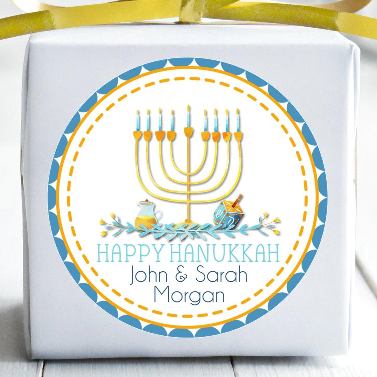 Personalized Hanukkah menorah family stickers