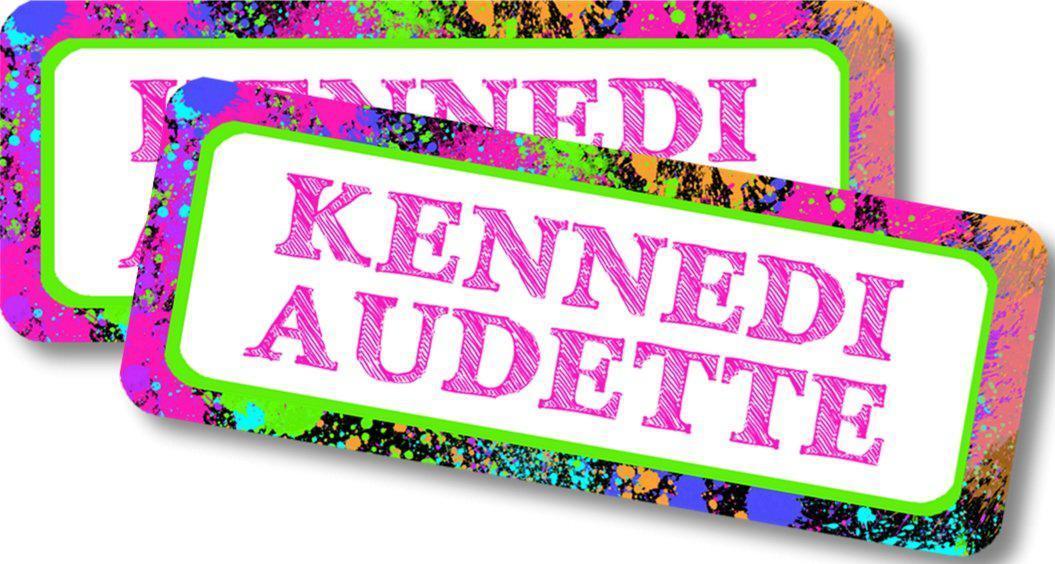 Personalized bright splatter school supply labels