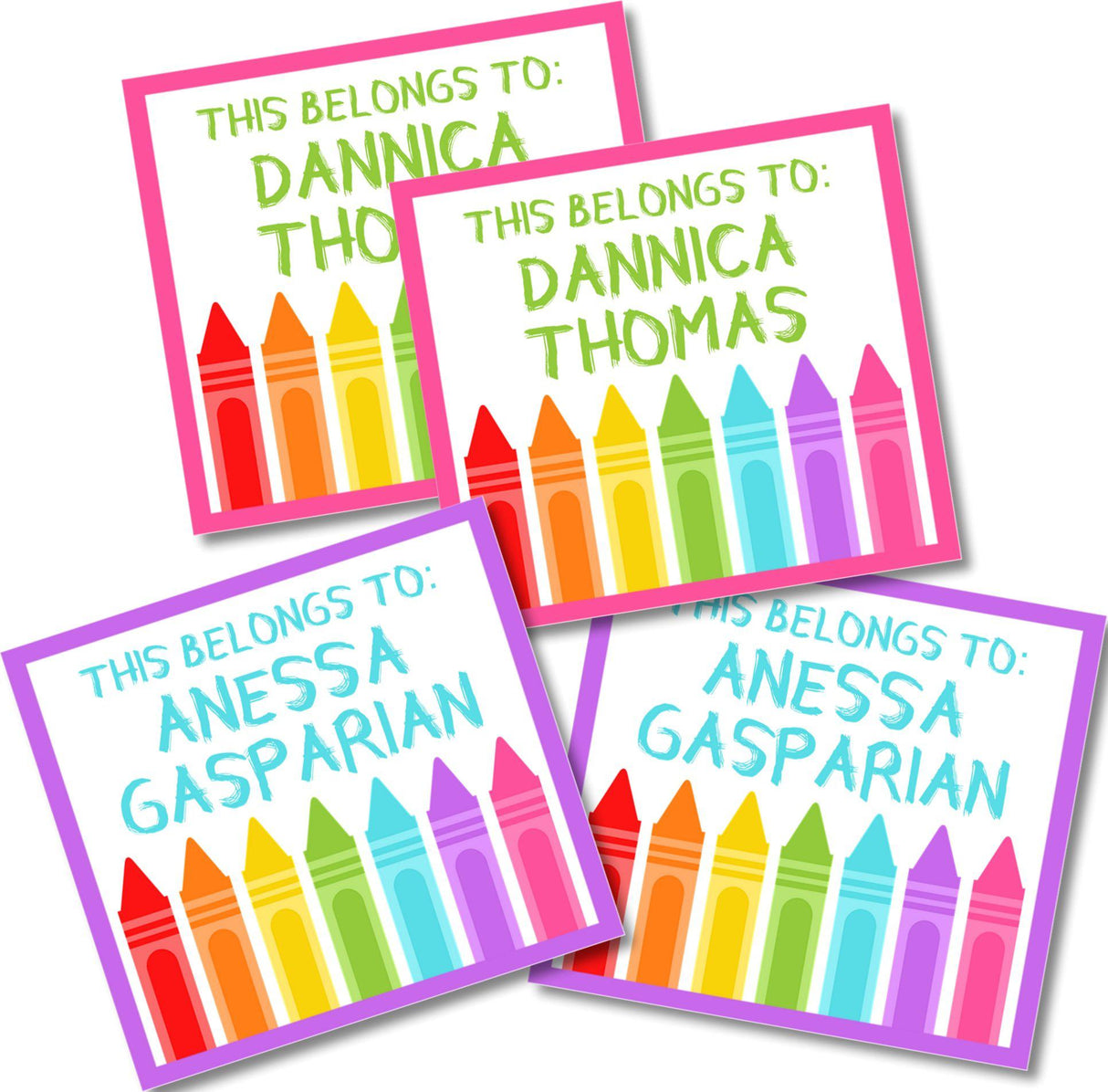 Personalized crayon name labels for classroom supplies