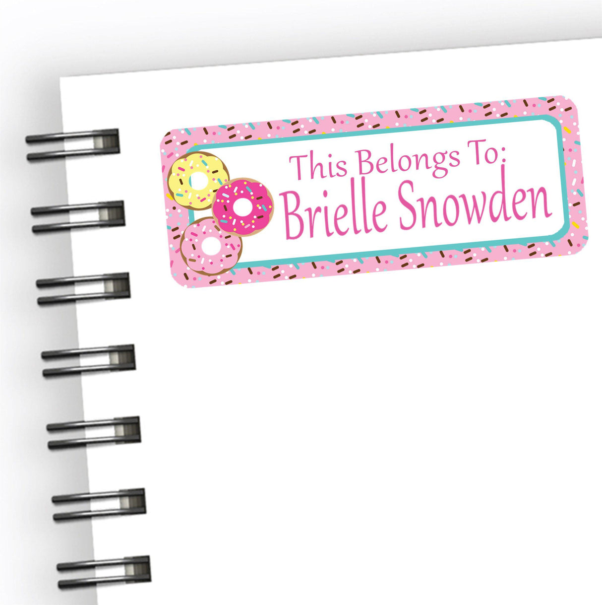 Personalized donut school labels featuring colorful donut illustrations