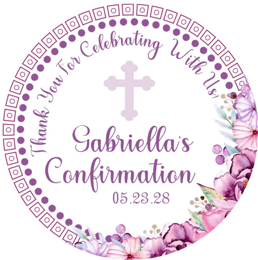 Personalized girl’s Confirmation favor label with flowers