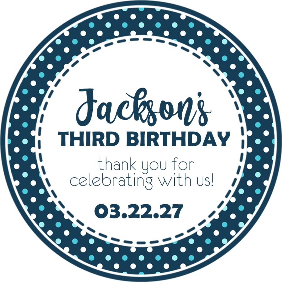Personalized navy dot party favor label