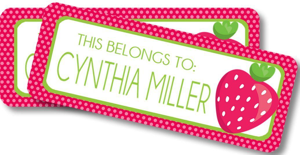 Personalized strawberry themed school labels