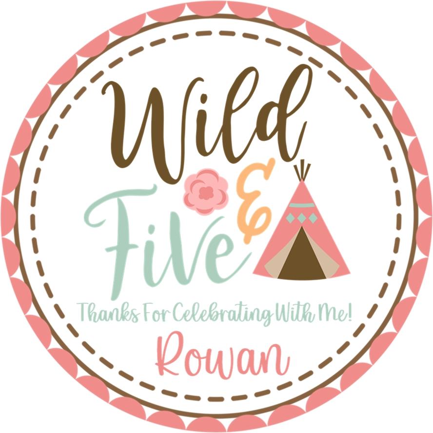 Personalized tribal 5th birthday party favor label