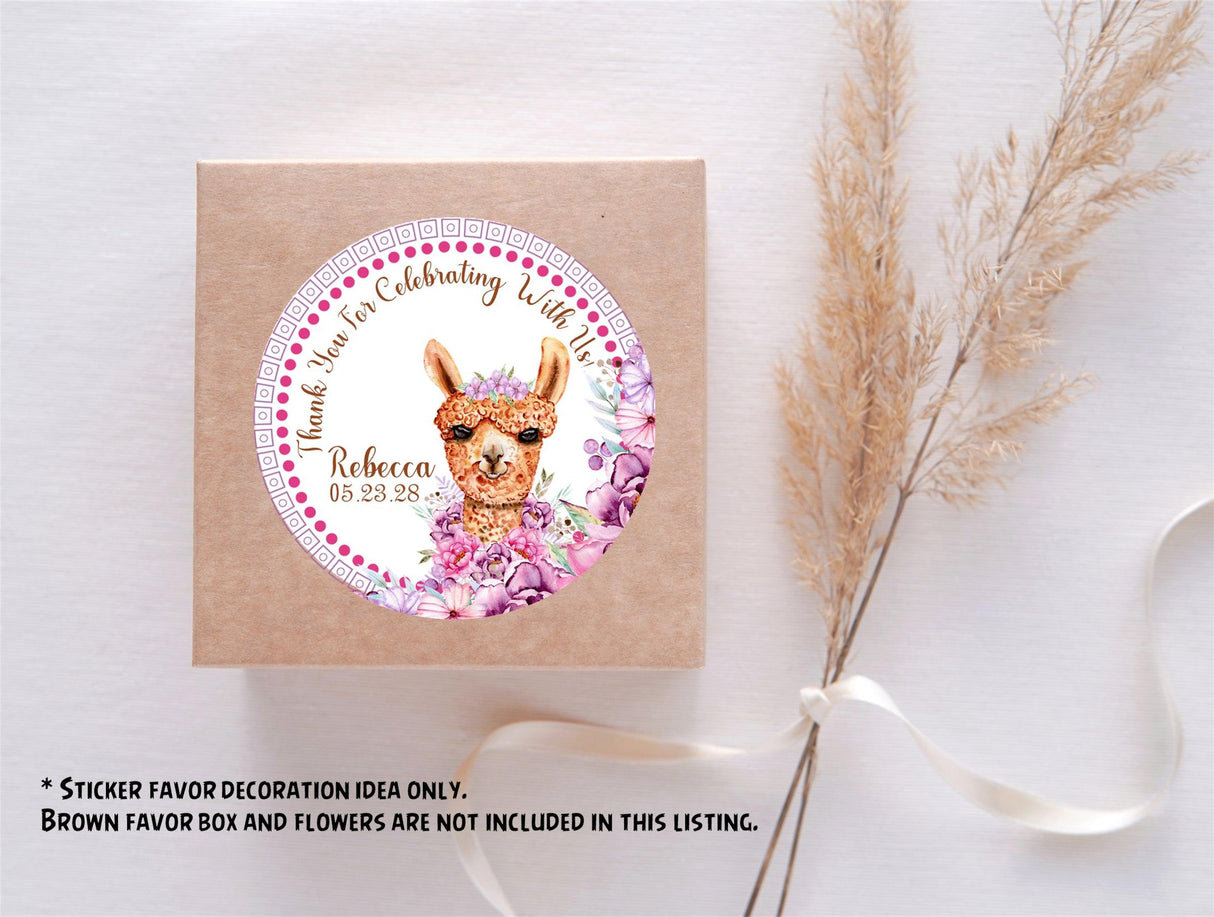 Personalized watercolor llama thank-you sticker