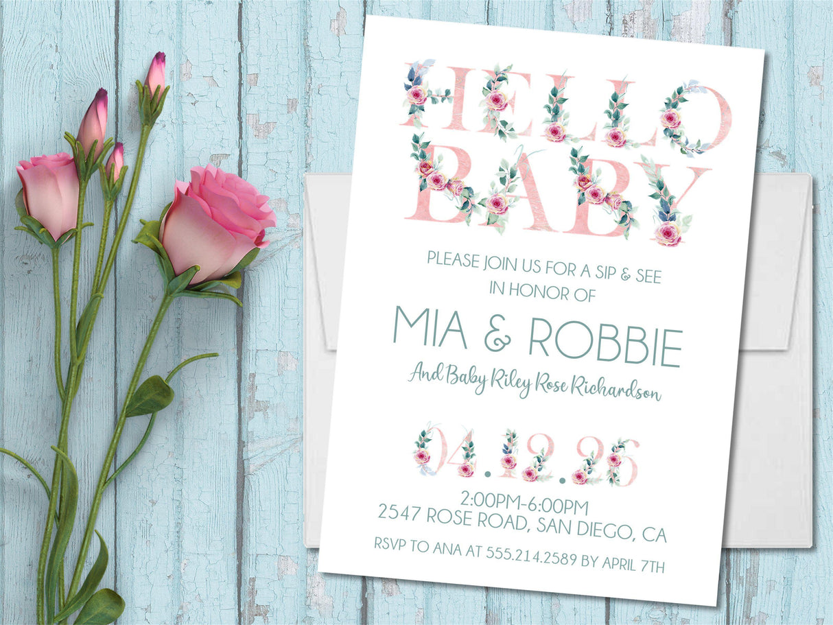 Pink And Green Garden Sip And See Invitations