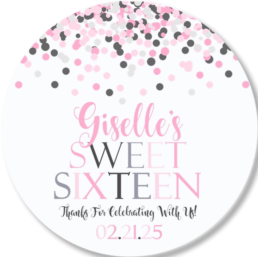 Personalized Pink Sweet 16 Party Favor Label