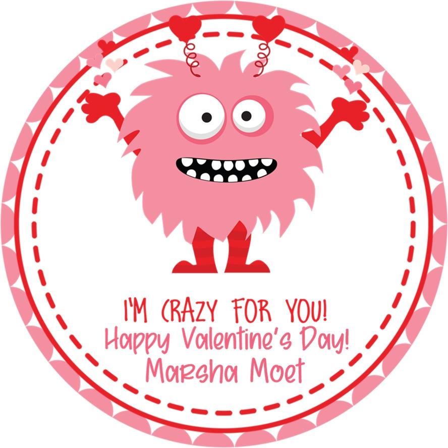 Pink furry monster Valentine label