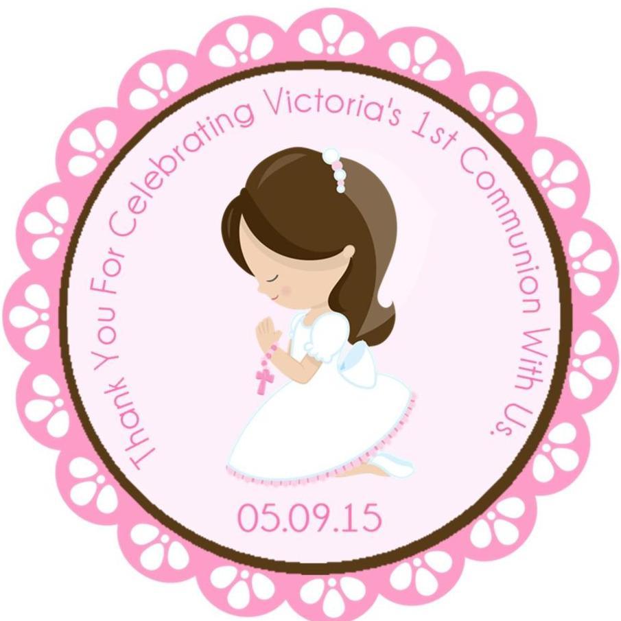 Pink kneeling girl First Holy Communion sticker