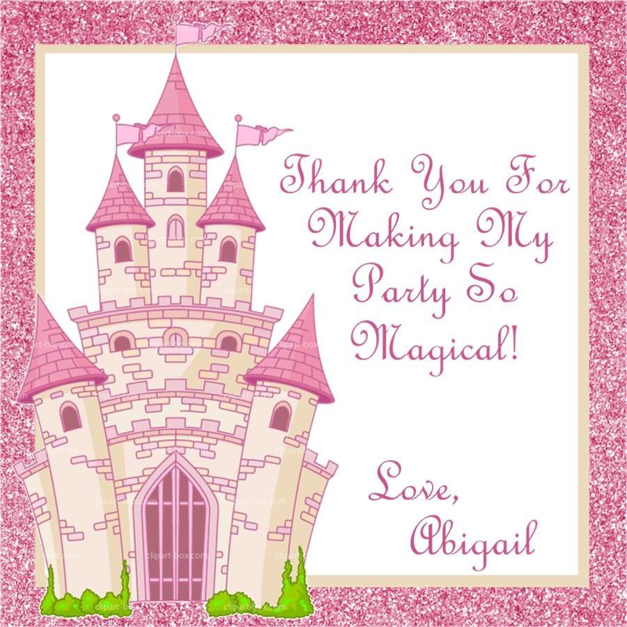 Pink princess castle birthday sticker with personalized text