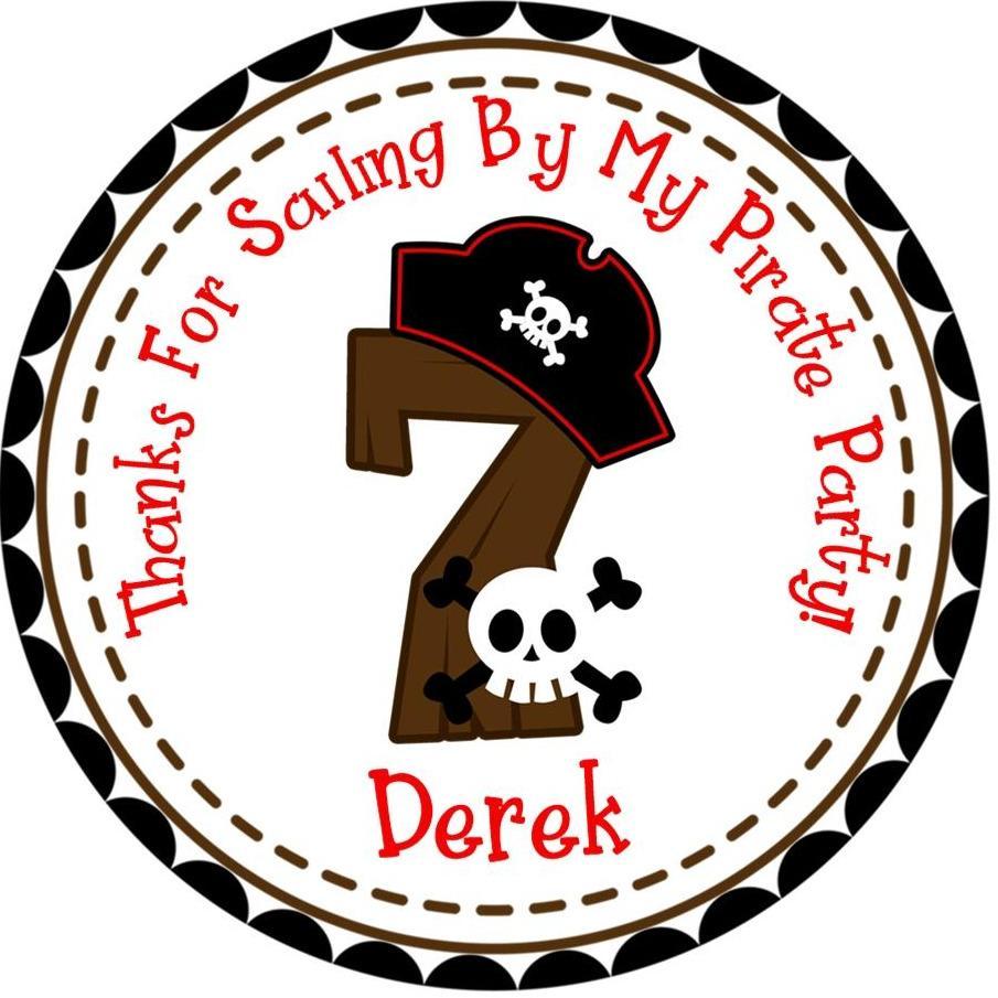 Pirate birthday sticker with pirate hat and skull design