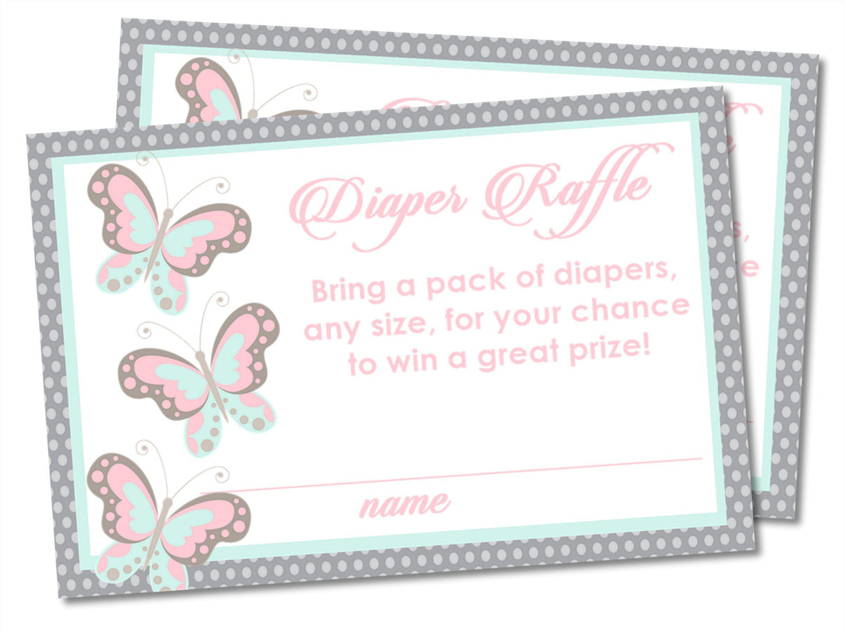 Printable Pink Butterfly Baby Shower Diaper Raffle Tickets