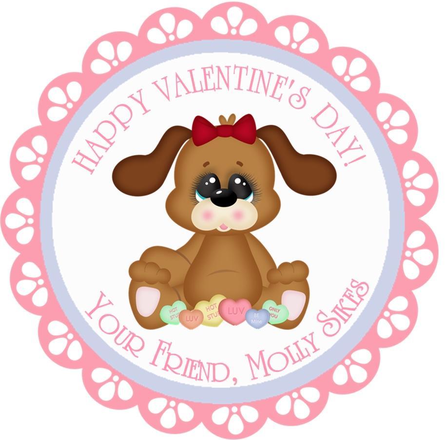 Puppy with conversation hearts personalized Valentine sticker