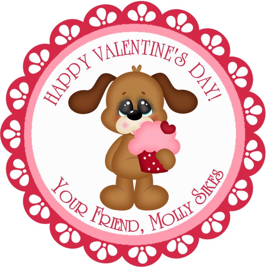 Puppy with cupcake personalized Valentine sticker