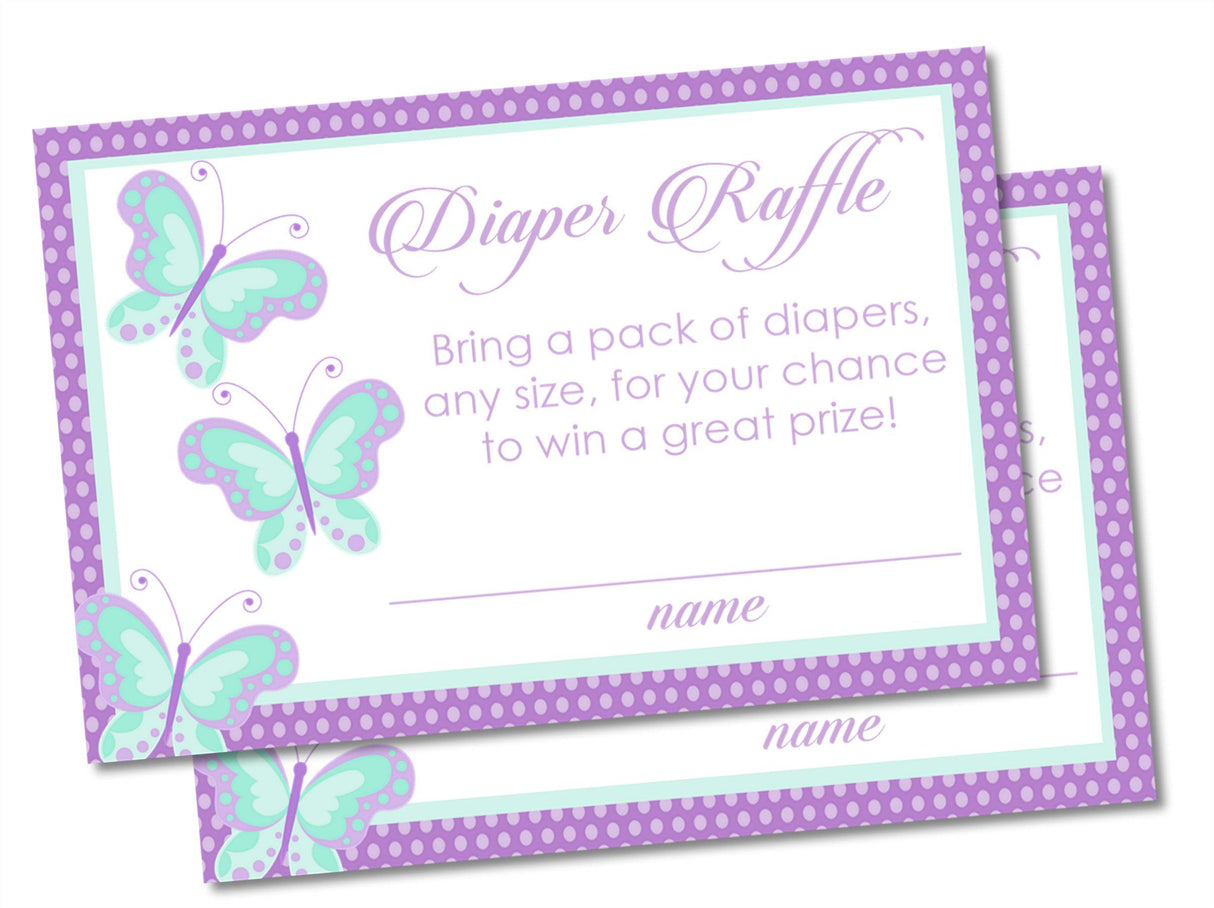 Purple Butterfly Baby Shower Diaper Raffle Tickets Printable PDF Download