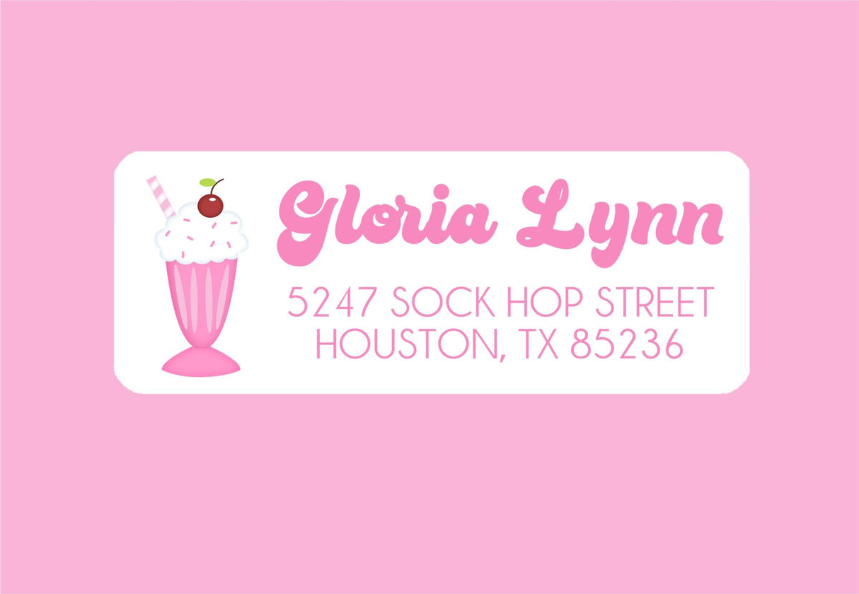 Retro dessert themed address labels for party mail