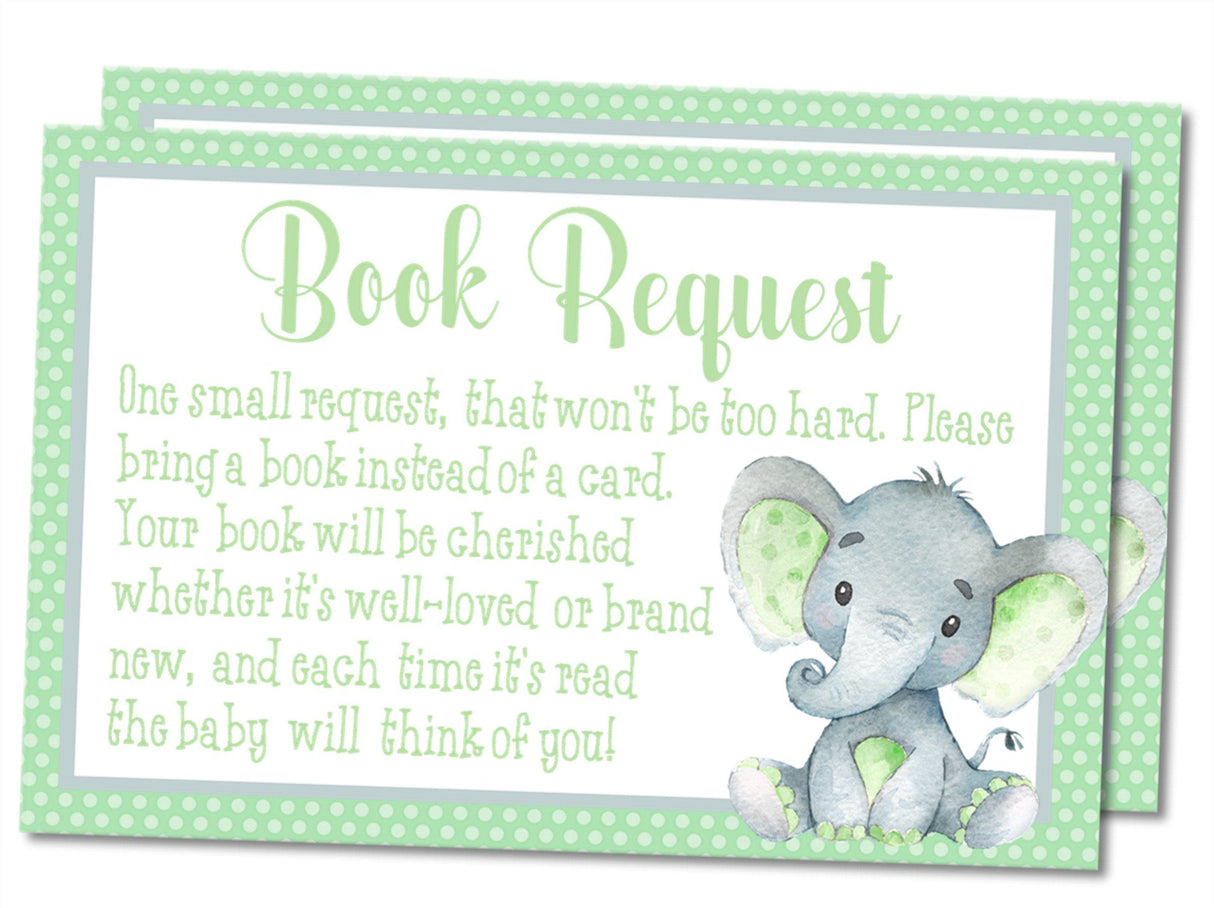 Sage Green Elephant Baby Shower Book Request Instant PDF