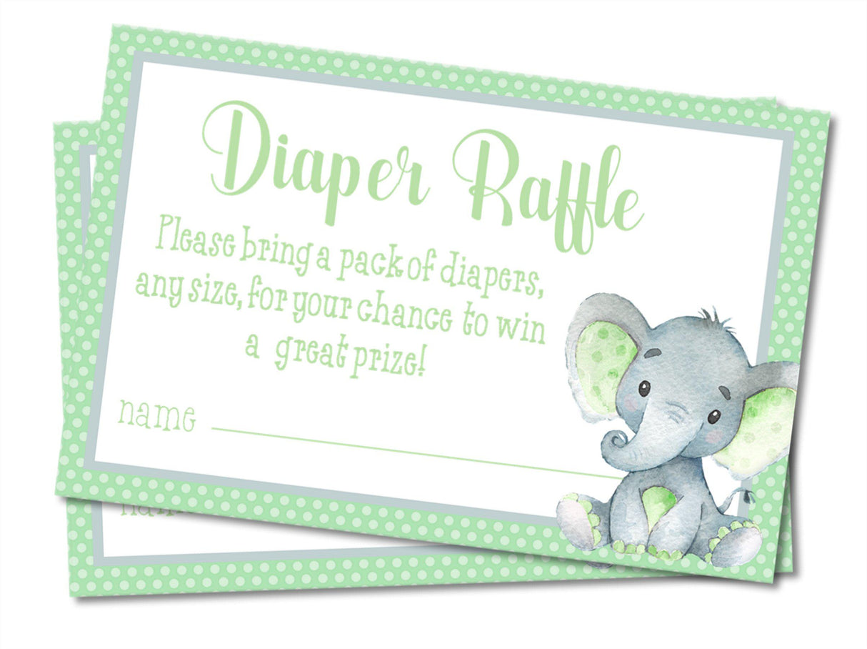 Sage Green Elephant Baby Shower Diaper Raffle Tickets Printable PDF Download