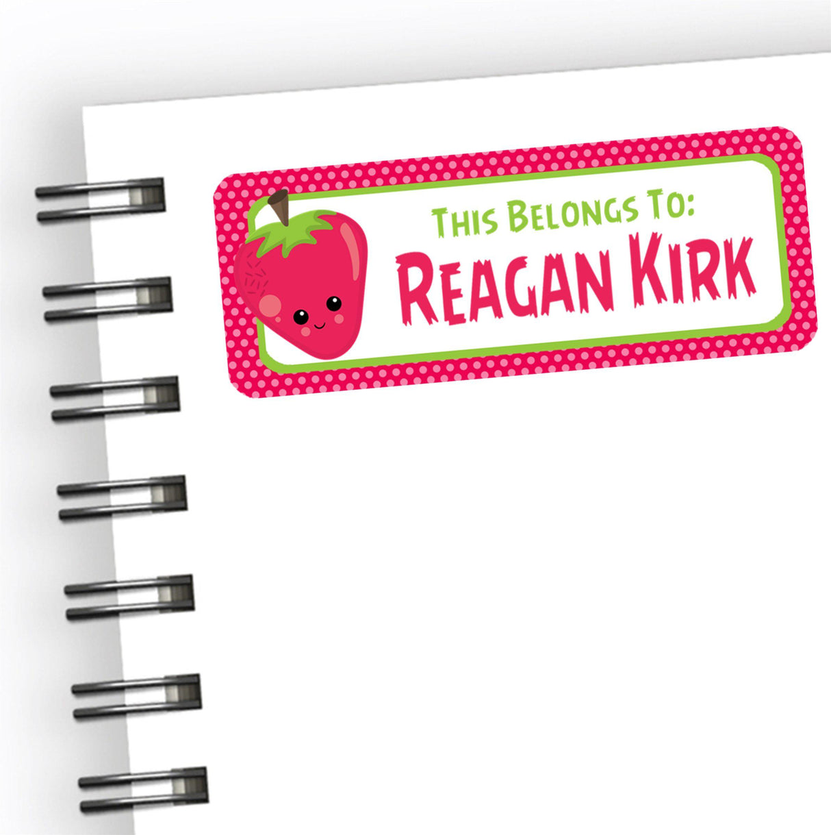 Strawberry back to school name labels with red pink