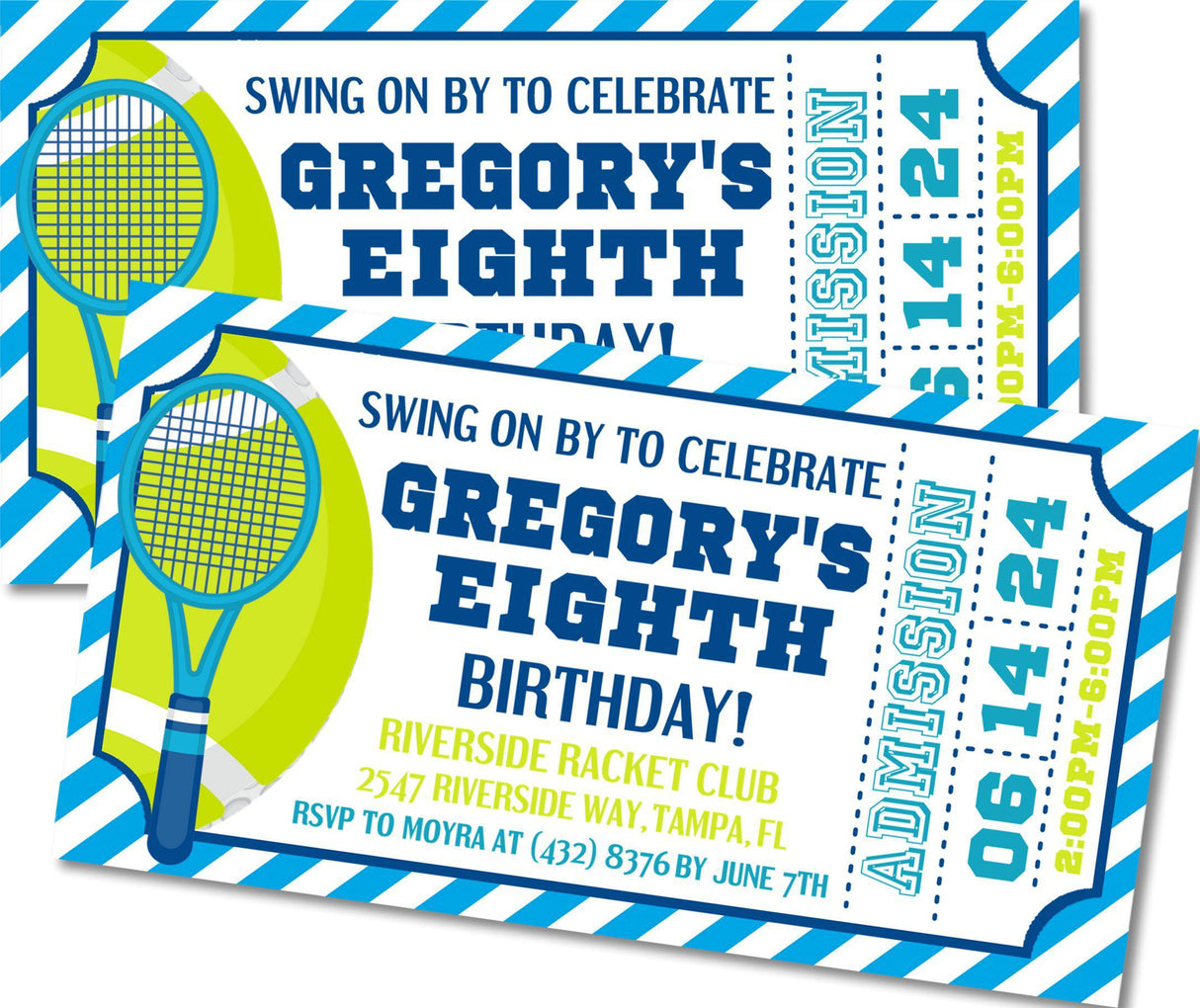 Tennis Birthday Party Ticket Invitations